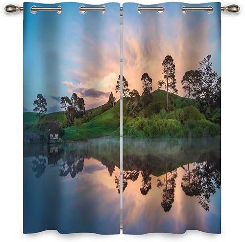Miniatura 2 de Cortinas verdes para sala de estar, 2 paneles de paisaje, árboles, cortinas de cafetería, decoración de sala de estar de 85 pulgadas de ancho x 108