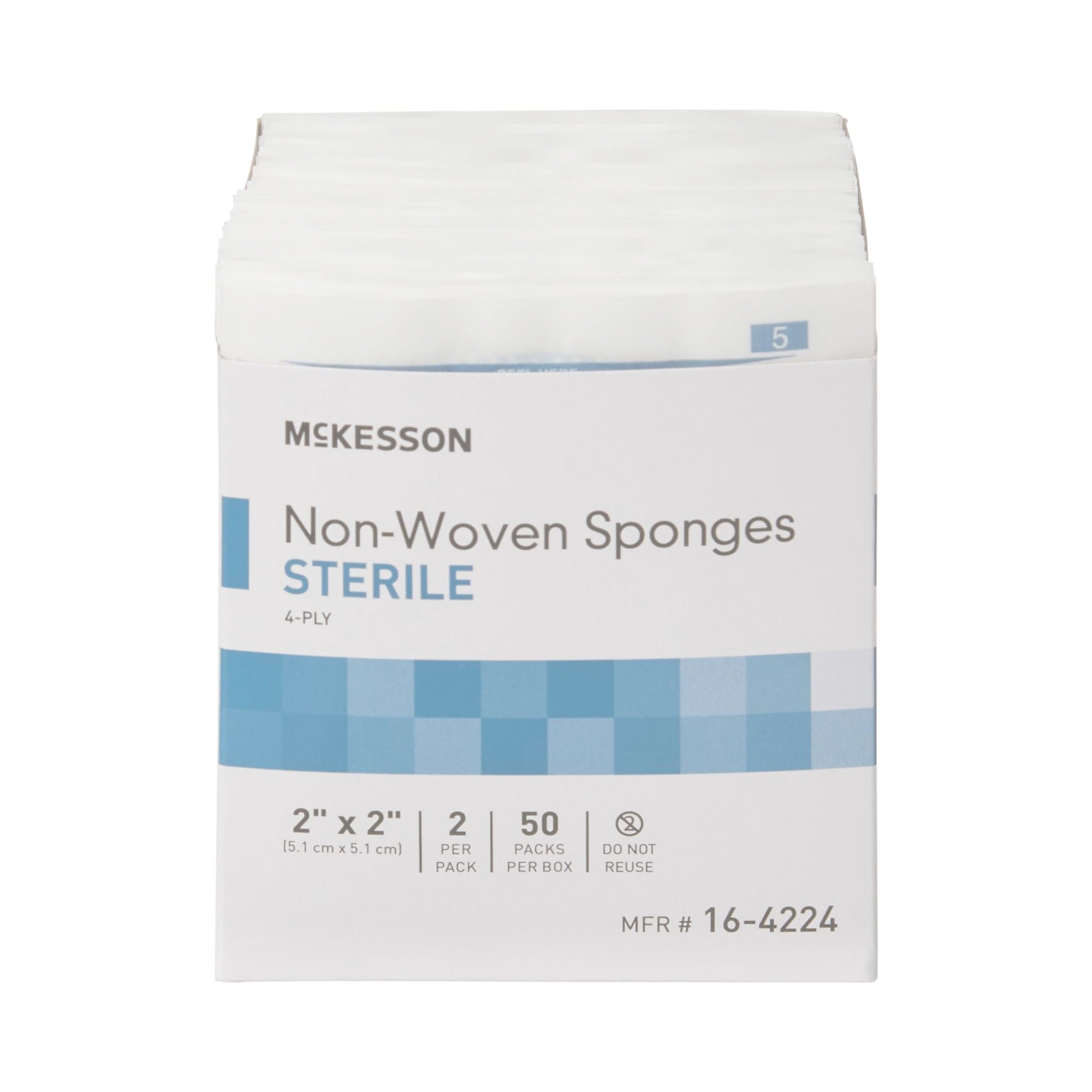 McKesson Esponjas no tejidas, estériles, 4 capas, poliéster/rayón, 2 x 2 pulgadas, 2 por paquete, 50 paquetes, 100 en total