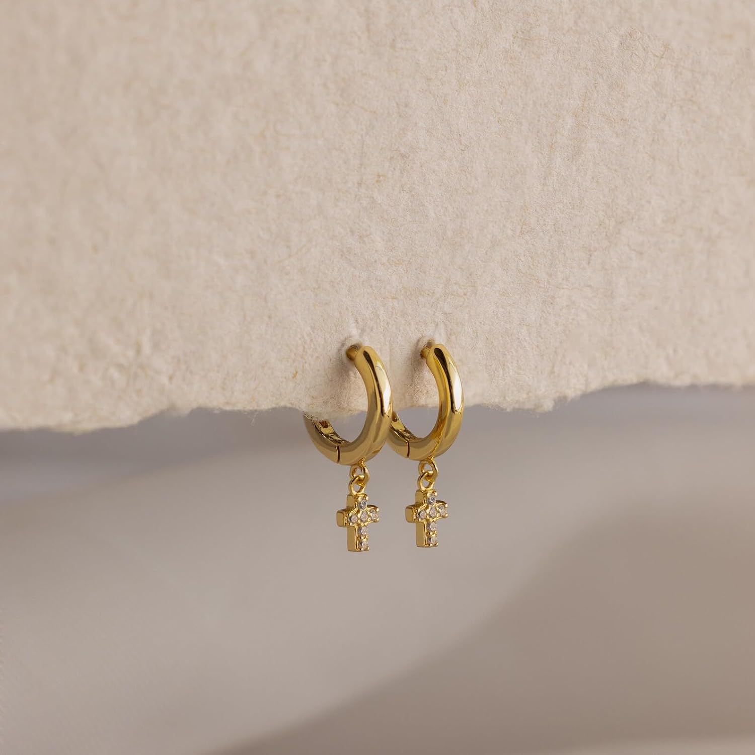 CAITLYNMINIMALIST 18K Gold Plated Sterling Silver Dainty Opal Pearl CZ Diamond Dangle Drop Mini Hoop Huggie Earrings