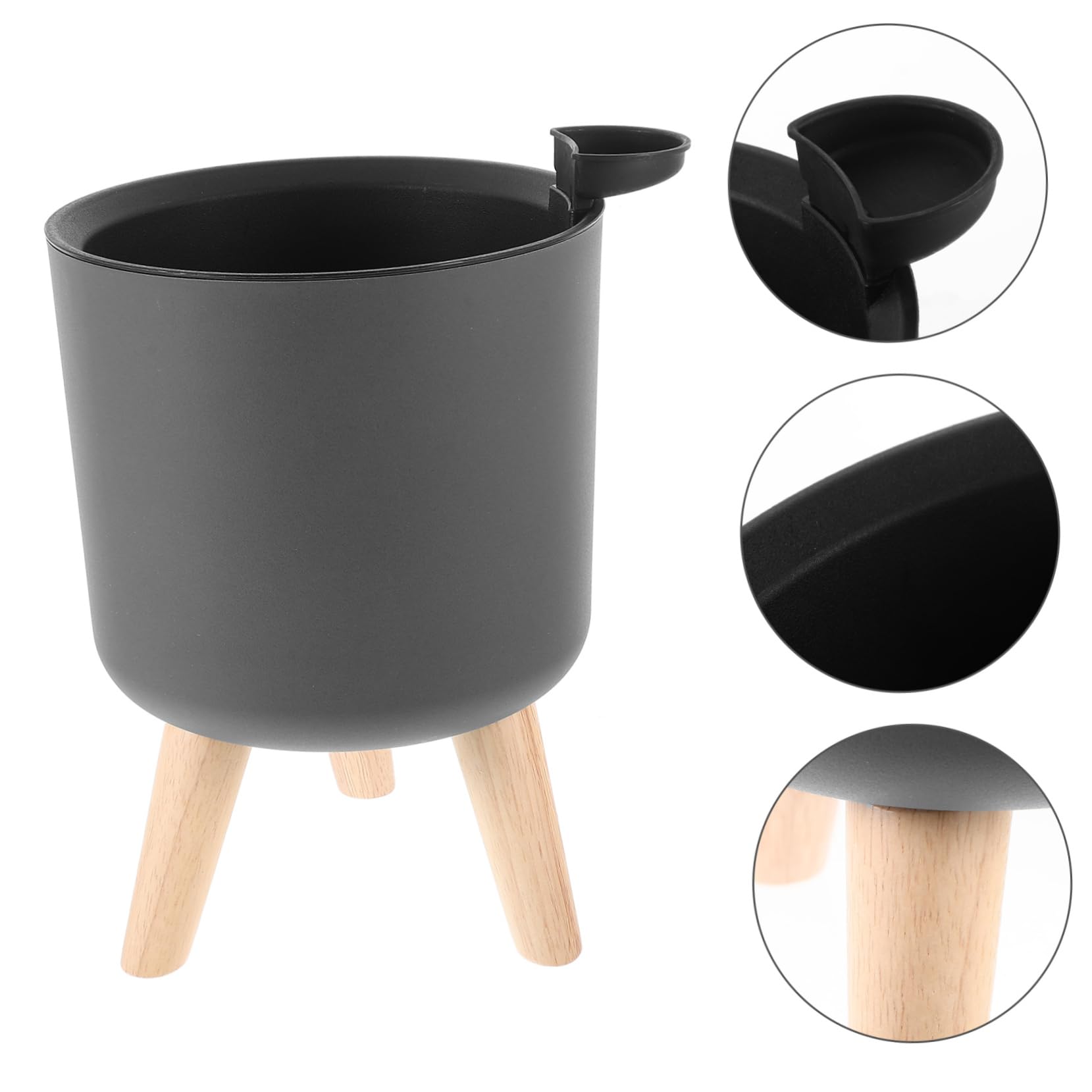Pot De Fleurs à Arrosage Automatique Drainage pour Intérieur Et Salon, Jardinière Ronde Grise 170 Pied Et Insert, Pot Auto-irrigant pour Plantes D’intérieur