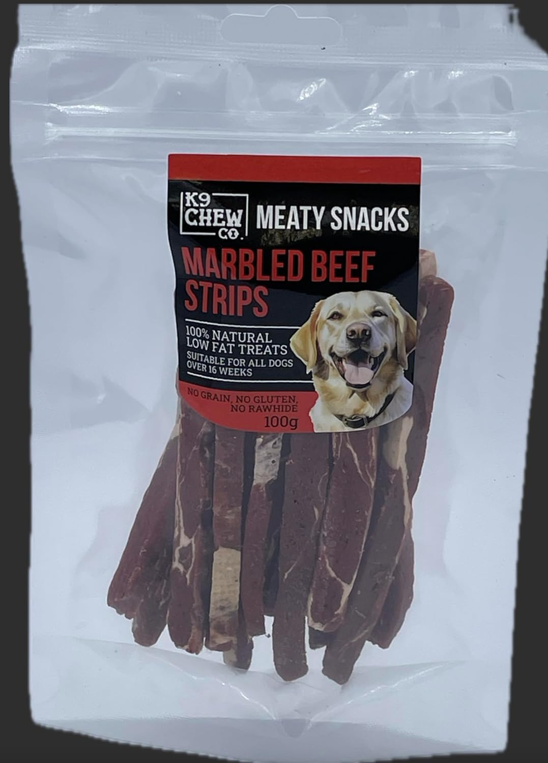 Meaty Snacks Marbled Beef Strips 100g 100% Natural Low Fat Dog Treats and Training Aid No Grain, No Gluten, No Rawhide