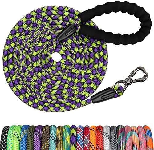 NTR Long Leash for Dog Training, 30FT Dog Leashes for Large Breed Dogs with Swivel Lockable Hook and Comfortable Padded Handle,Dog Lead Check Cord for Small Medium and Large Dogs, Purple/Green
