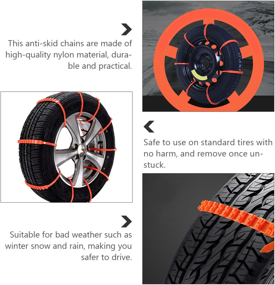 Zerodeko 10pcs Versatile Snow Car Accessories Nylon Tire Chains Slip Skid Chain for Electric Scooters Bikes