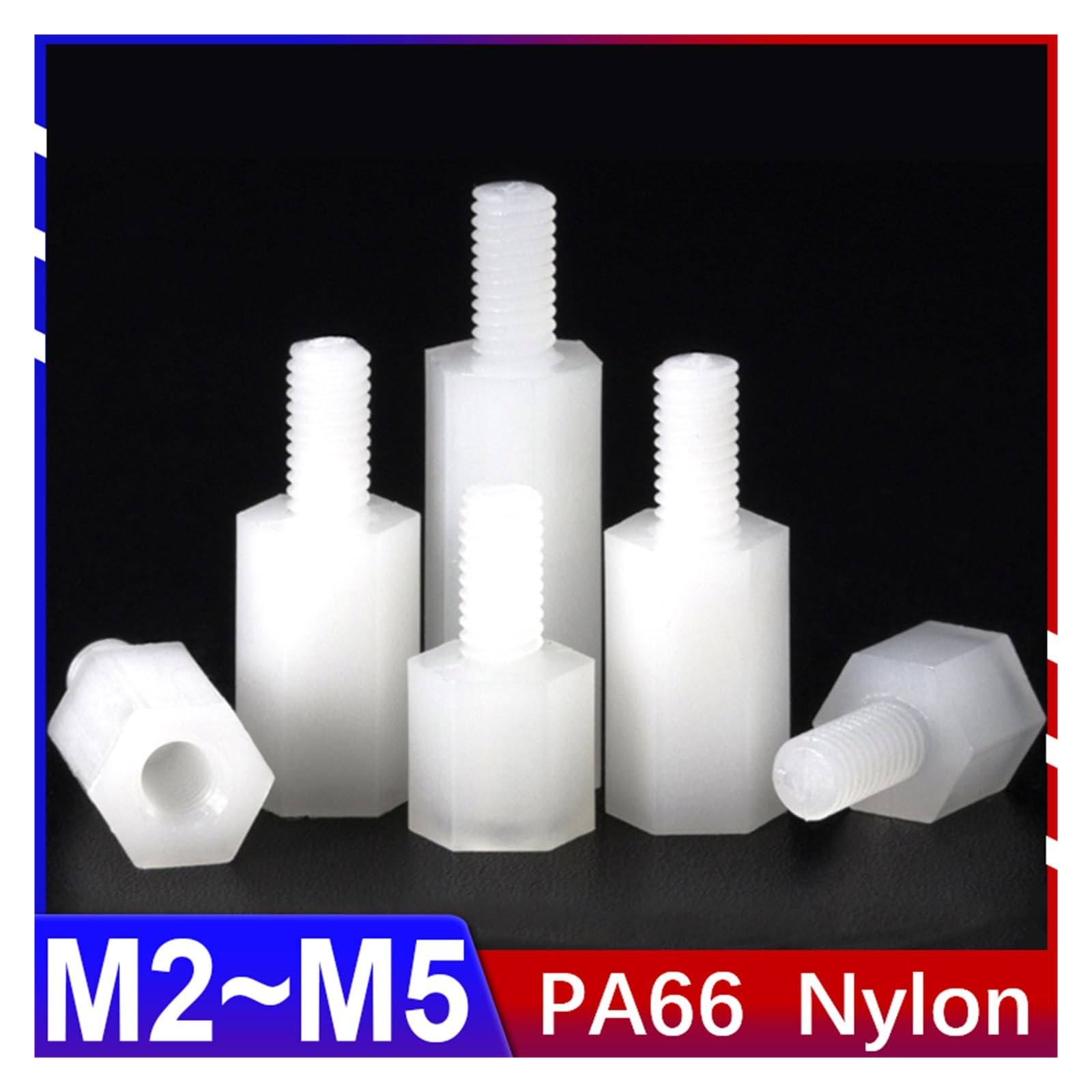 Viti distanziali esagonali in nylon bianco per scheda madre PCB e scheda madre M2 .5 M3 M4 M5 (14 mm (50 pezzi), M5 (filettatura 7 mm)