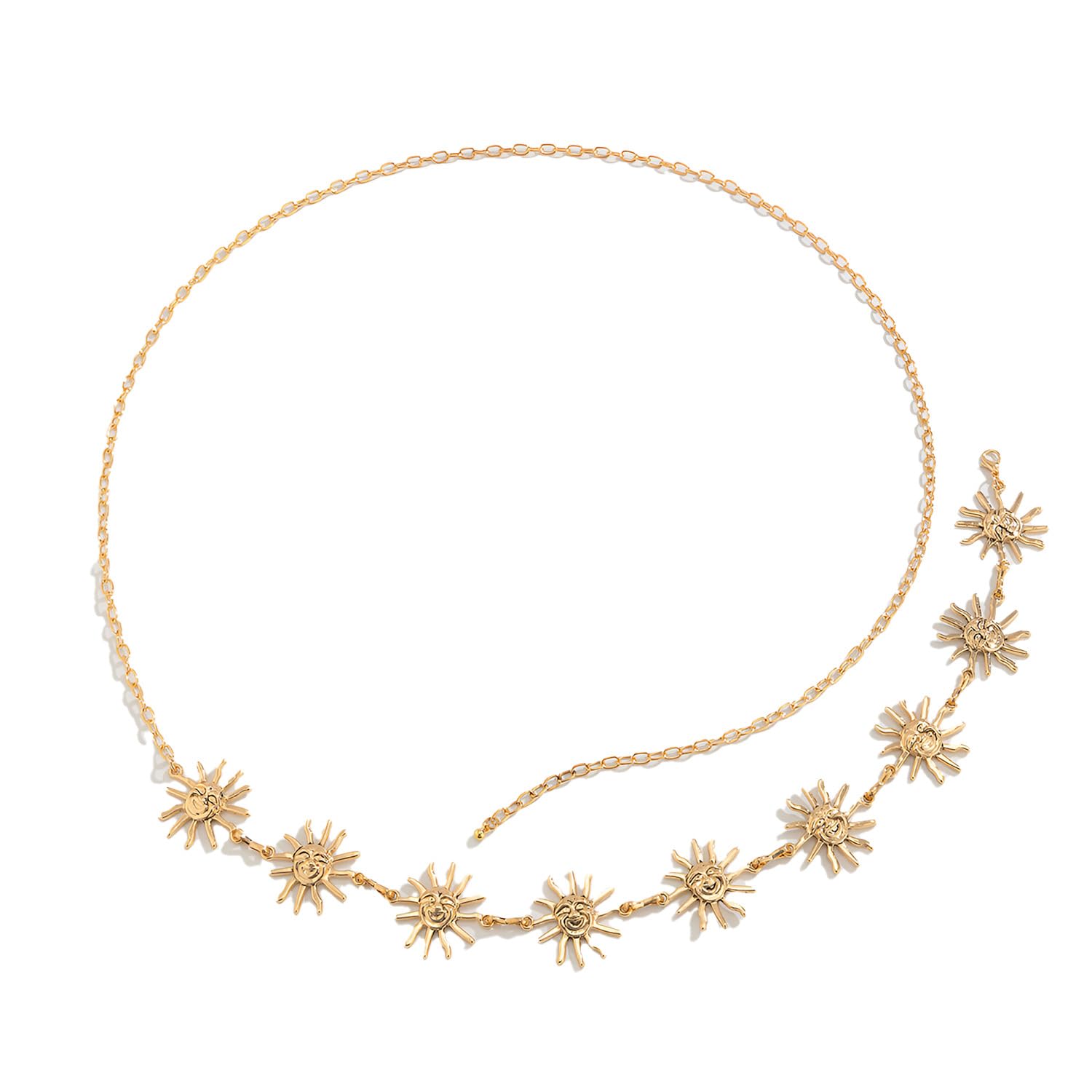 Women’s Adjustable Sunburst Waist Chain - Gold Metal Accent Chain for Dresses, Skirts Decorative Waist Belt(Gold)-image-49