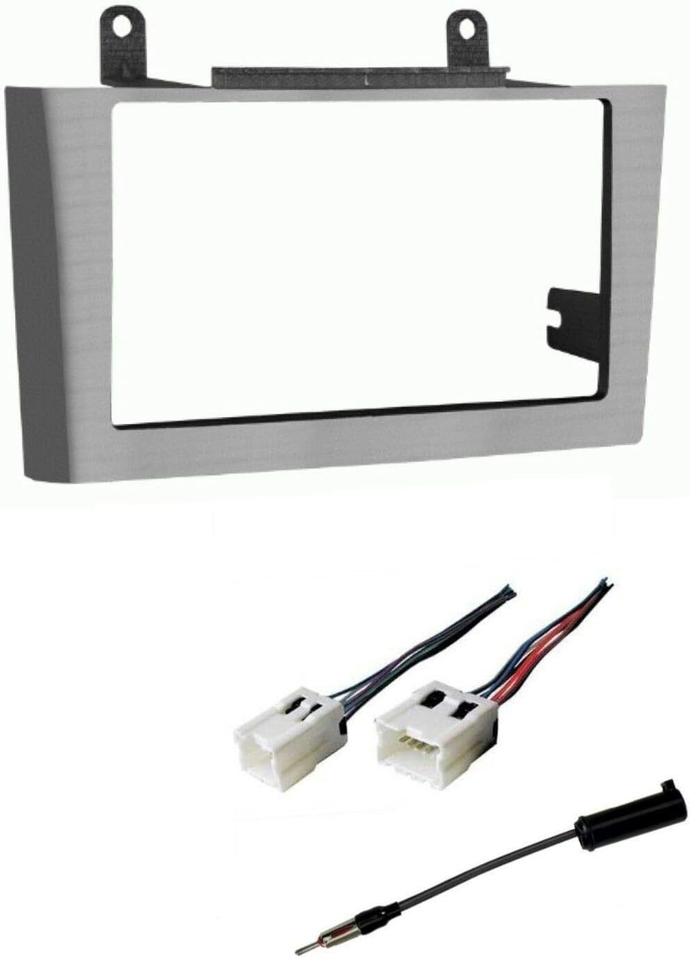 Car Stereo Dash Mount Kit Wire Harness and Antenna Adapter Combo to Install a Double Din Size Aftermarket Radio for 2000 2001 2003 Nissan Maxima Equipped with Bose or Comfort and Convenience Packages