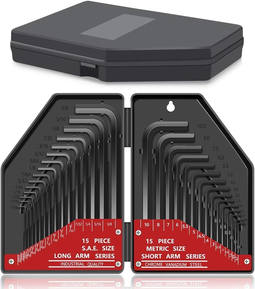 Kingsdun30 Pcs Hex Key Set Metric/Imperial Short/Long Arm | SAE 0.028-3/8 inch | Metric 0.7-10 mm | Steel Allen Wrench Key for Furniture Assembly Bike Maintenance Disassemble Install Cars