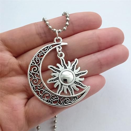 Miniatura 2 de Crescent Moon Pendant Necklace, Sun and Moon Charm Stainless Steel Ball Chain Long Necklace for Man Woman, Bohemia Jewelry