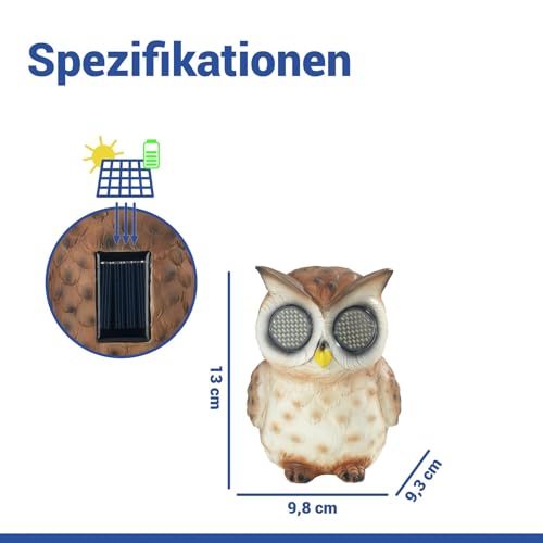 Maximex Solar Gartenfigur Eule mit beweglichen LED Augen (Blinky Eyes), blinkende Solarleuchte für Außen mit Dämmerrungssensor, wetterfeste Garten Deko für Draußen, Solarlampe Garten & Terassendeko