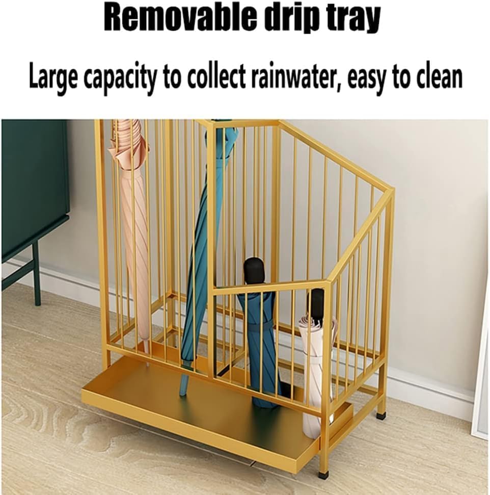 Modern Metal Rack for Hotel Office Indoor Umbrella Holder with Drip Tray 25x20x62cm Gold Color