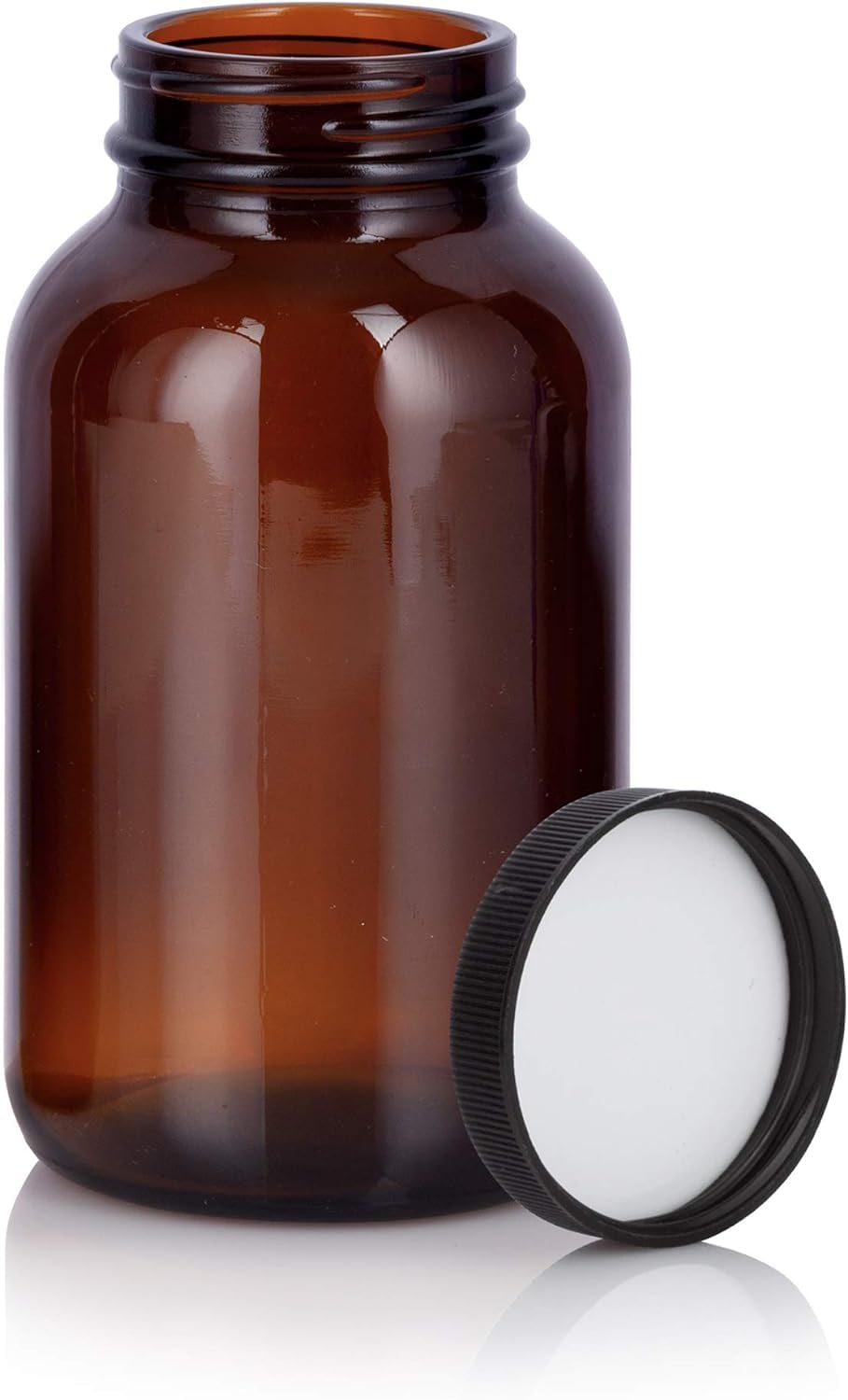 Botella empacadora de vidrio ámbar de 8 onzas con tapa negra lisa Air Tight I recipientes de almacenamiento vacíos recargables (paquete de 12)