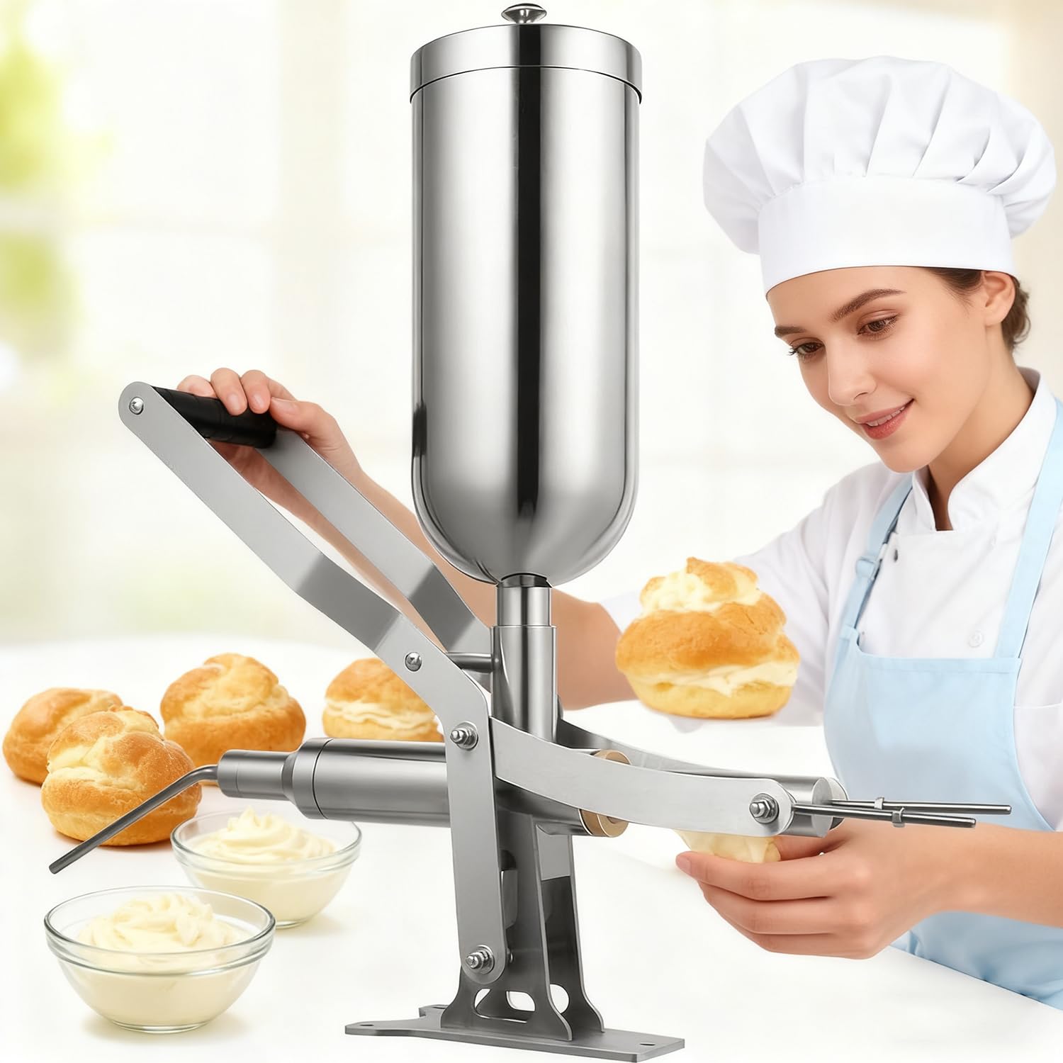 Qiang 5 L Machine à Beignets Professionnelle Manuelle Injecteur De Gelée Et De Crème Acier Inoxydable,avec 4 Buses De Remplissage Et Une Précision De Remplissage ± 1 G,pour Restaurants
