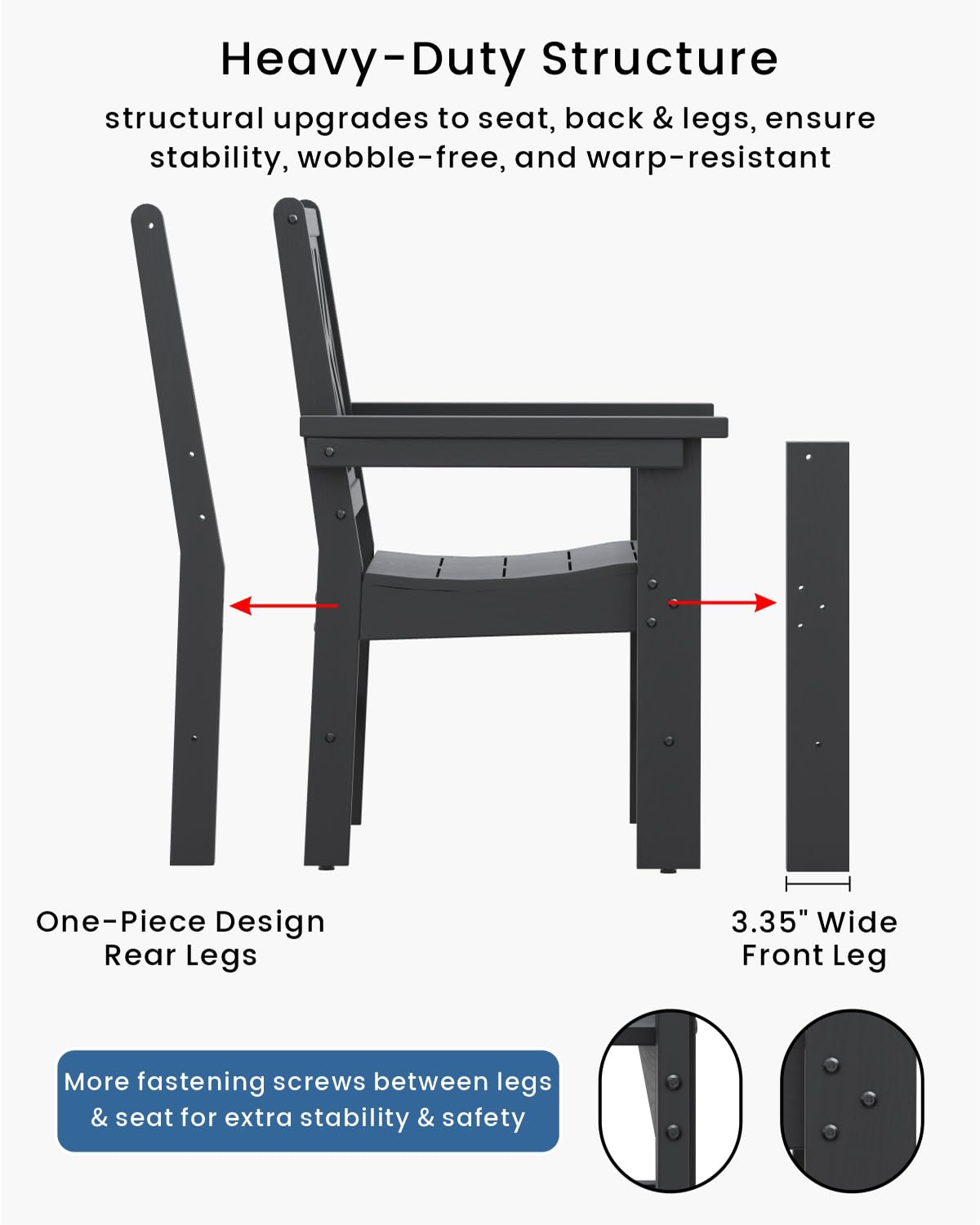 Juego de mesa y sillas de patio HDPE de 7 piezas, juego de comedor de plástico para todo tipo de clima para 6 personas (negro) 5
