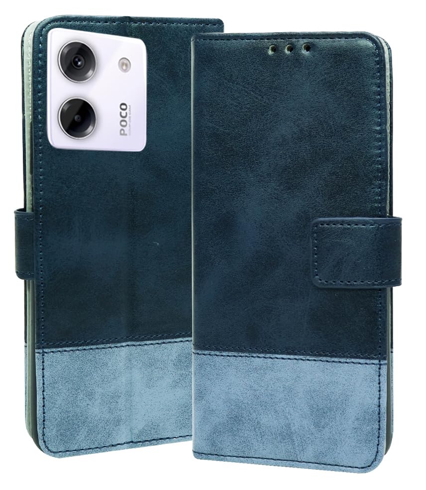 SESS XUSIVE Flip Back Cover Case for Poco M7 Pro 5G Dual-Color Leather Finish Inbuilt Stand & Pockets Wallet Style Flip Case for Poco M7 Pro 5G - Blue & Sky Blue