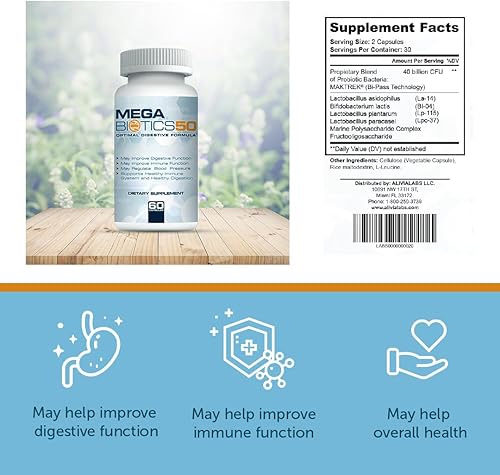 Miniatura 4 de MegaBiotics50- 40 mil millones, con 10 cepas probióticas, sin lácteos, soja y gluten, verificado por cepa, 60 cápsulas
