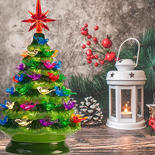 Ceramic Christmas Tree Replacement Lights Bulbs - Multicolor Plastic Medium Twist Light Ornaments, Bird/Dove Shape Artcraft Ornaments Sets, 100 Pc Bird Bulbs Plus 3 Star Topper #TOP4