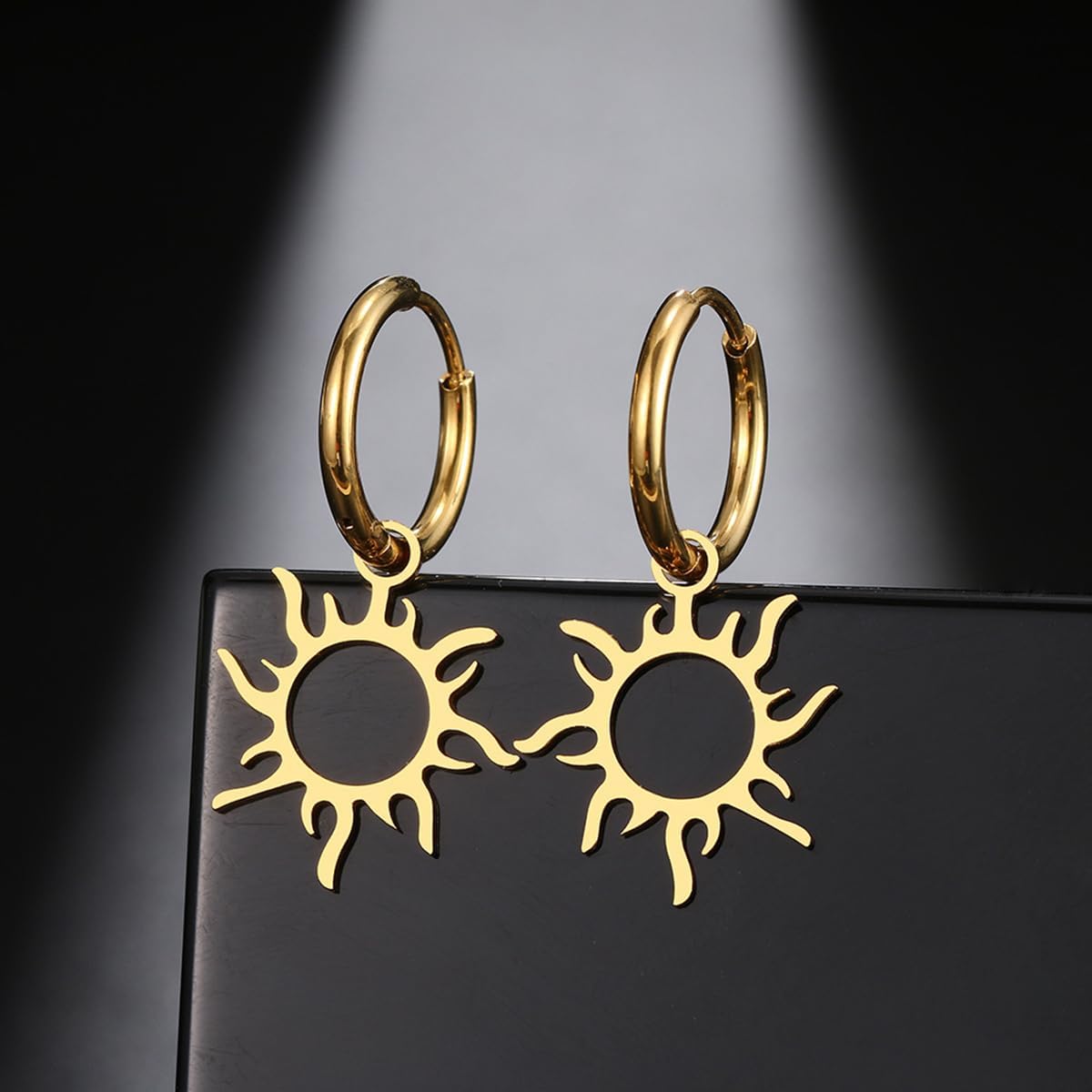 Sun Pendant Hoop Earrings for Women Stainless Steel Sun Dangle Earrings Gold Silver Sunshine Drop Earrings Jewelry - Image 5