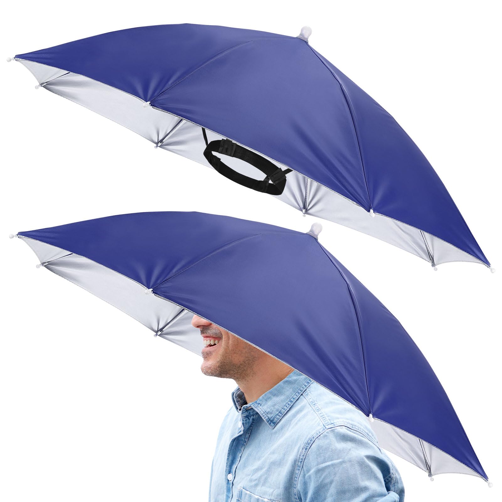 TIXIPEM 2 Pcs Headband Umbrella Hat 26" Foldable Hand Free Outdoor Sun