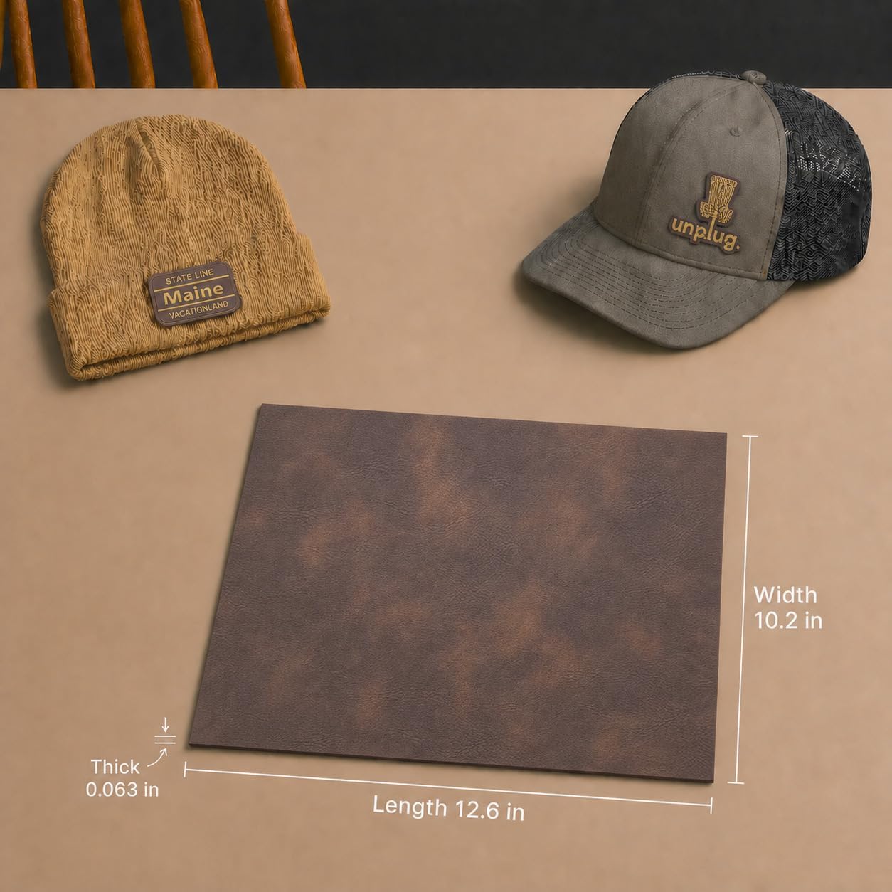 Coffee Brown/Gold Laserable Leatherette Sheet Laser Engraving Blanks Antique Faux Leather Hat Patches Heat Press Iron-on with Heat-Activated Adhesive Backing for Crafts Material Supplies,1.6mm,5-Pack