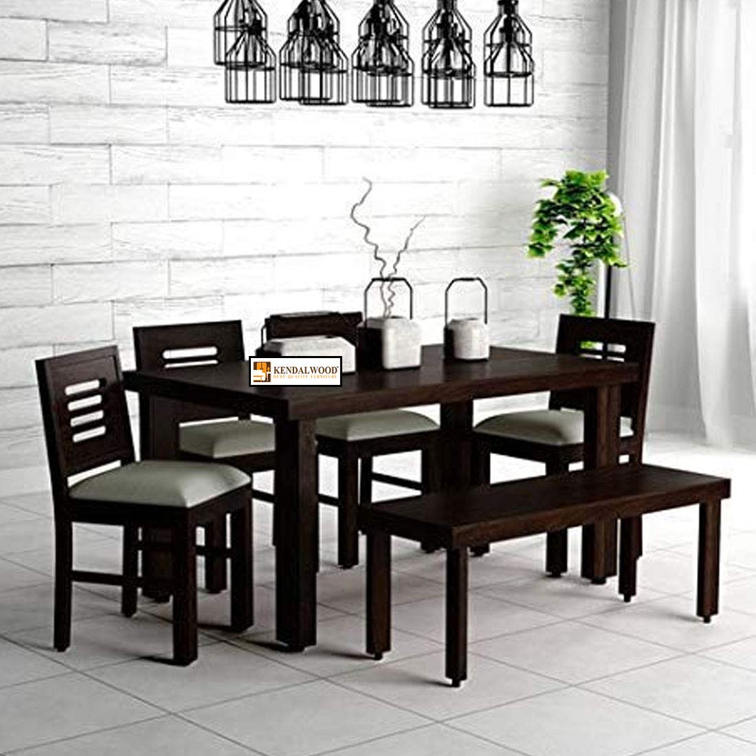 KENDALWOOD™ Furniture Sheesham Wood Dining Table & Chairs & Cushion Dining Room Furniture 6