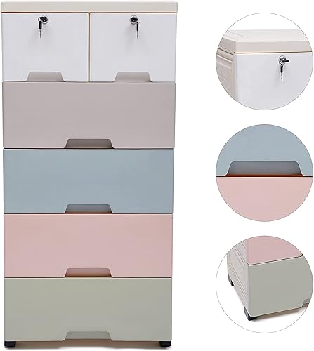 Miniatura 4 de Almacenamiento de cajones de plástico, 6 cajones de ropa, organizador alto de cómoda, cajones de almacenamiento de plástico resistente, gabinete