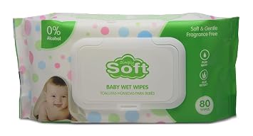 Simply Soft Baby Wipes - Pure Water with Aloe Vera Extract - Gentle and Moisturizing - Convenient, Fresh, and Chemical-Free Baby Wipes -Green Pack with Lid - 80 Count Pack of 1