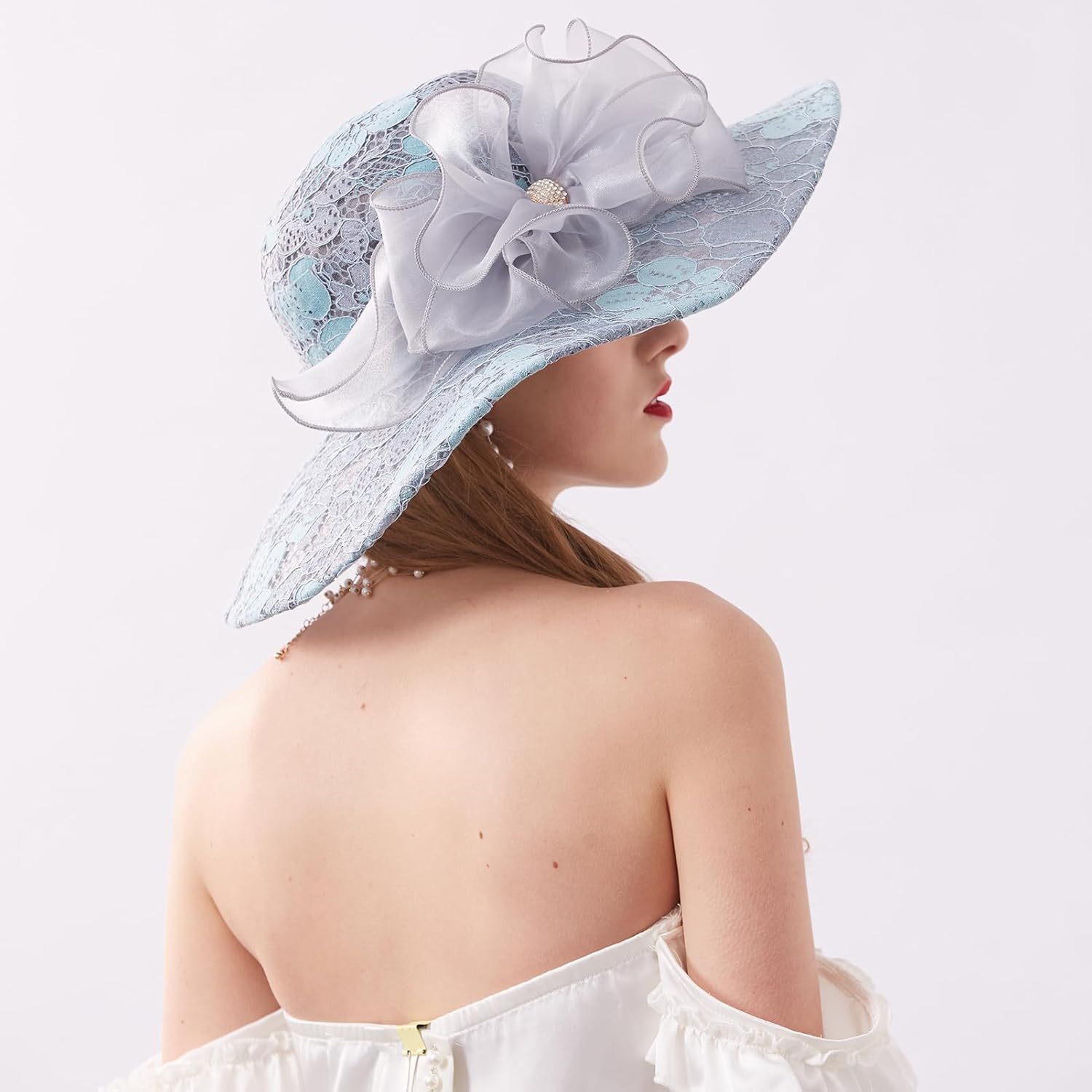 2025 Kentucky Derby Hats for Women- Organza Church Hat Fascinator Hat for Tea Party Bridal Wedding Hat Wide Brim Sun Hat - Image 4