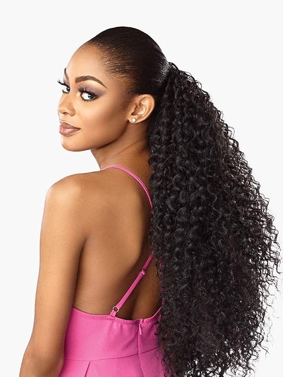 Sensationnel Instant Weave Half Wig-5, 1 JETBLACK | Synthetic, Blendwig, Adjustable Ponytail, Drawstring, Seamless Hair Blending