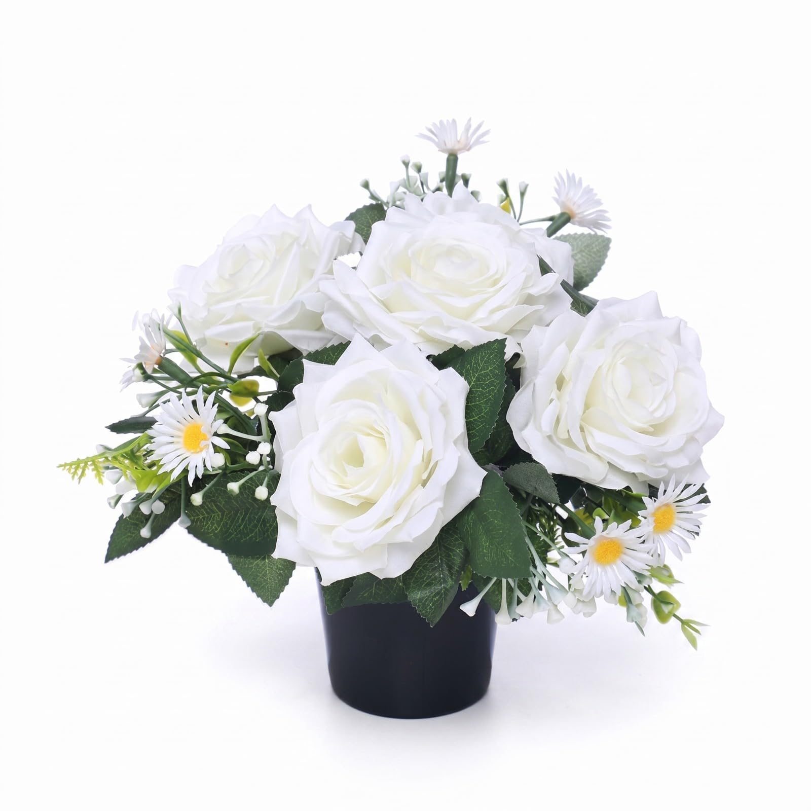 Homesecret Pack 1 Artificial Flowers for Graves in Pots 25cm | White Foilage Grave Flower Pots for Christmas | Luxury Memorial Flowers for Graves, Funerals & Lasting Tributes | All Season Displays — image 1