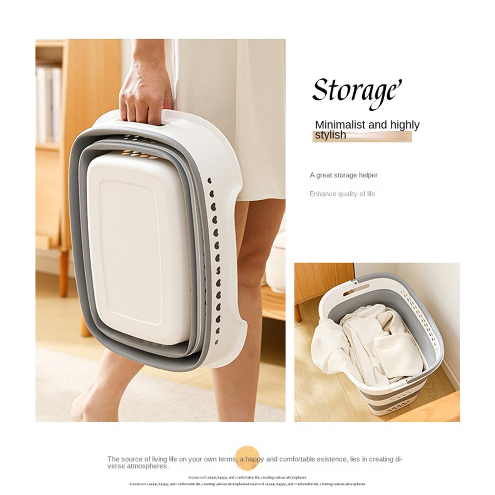 Cesta De Ropa Resistente Organizador De 42L Con Asa Transpirable Y Plegable