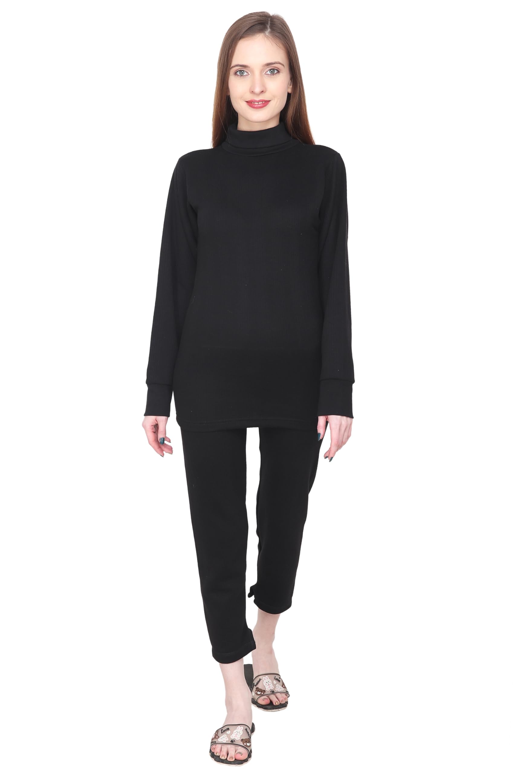 Premium Quilted Cotton Women's High Neck Full Sleeves Thermal Top and Trouser Set-image-8