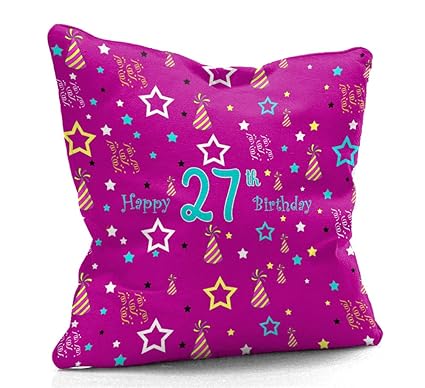DreamVio Happy 27th Birthday Cushion,Pillow for Gifting on Birthday's of Brother,Sister,Husband,Wife,Spouse,Parents,Father,Mother Color : Magenta (12 x 12 inch)