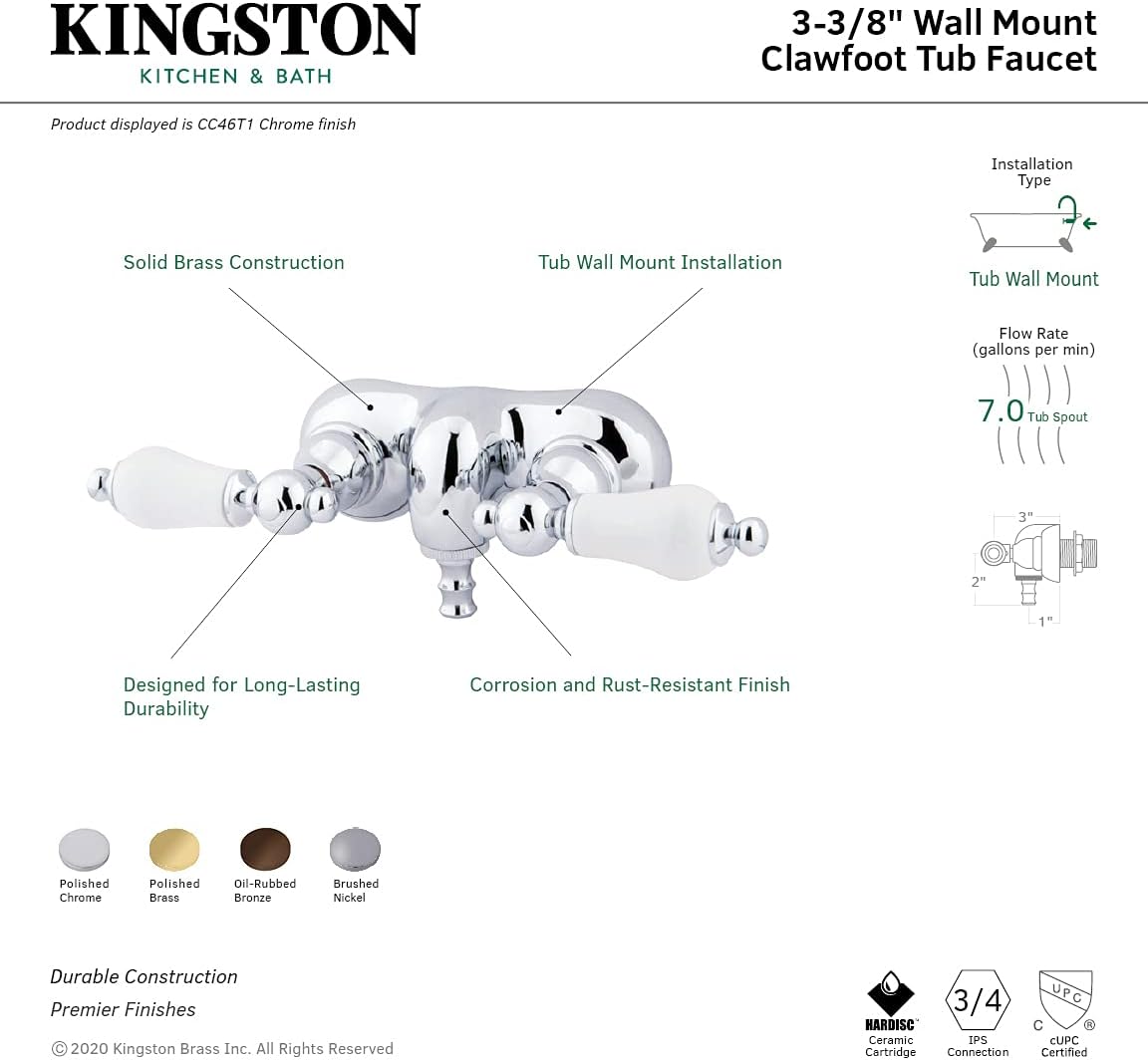 Kingston Brass CC46T1 Vintage 3-3/8-Inch Wall Mount Tub Faucet, Polished Chrome