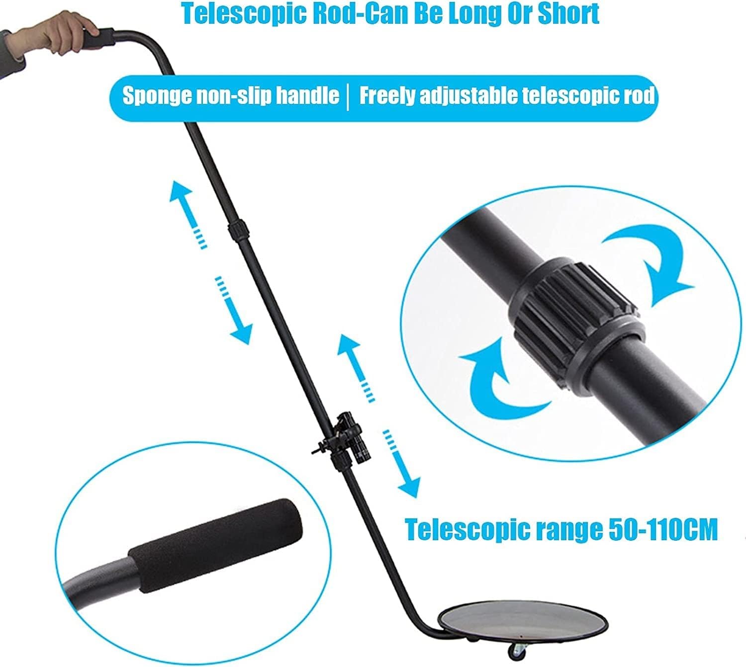 Vehicle Inspection Mirror Telescoping Inspection Mirror with Light， Check Tool for Under Cars, Trucks and Equipments,Enlarge 2xpc Mirror Diameter 30cm,The Adjusted 50-100cm