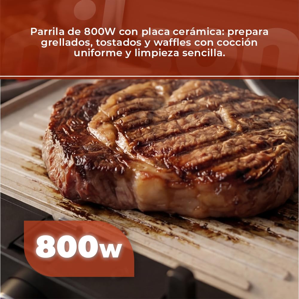 Parrilla Eléctrica Plancha y Sandwichera Doble, 800 W, Prensa, Cocina y Asa, Placas Desmontables, Revestimiento Antiadherente, NPG800EG, Temperatura Max 195º, Negro