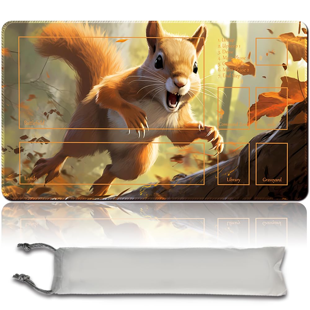 Board Game MTG Playmat Free Waterproof Bag, Sewn Edges,Card Enthusiasts TCG Playmat Mouse Pad MTG Game Mats With Zones (Original Playmat) (With Zone,Squirrel-Token)