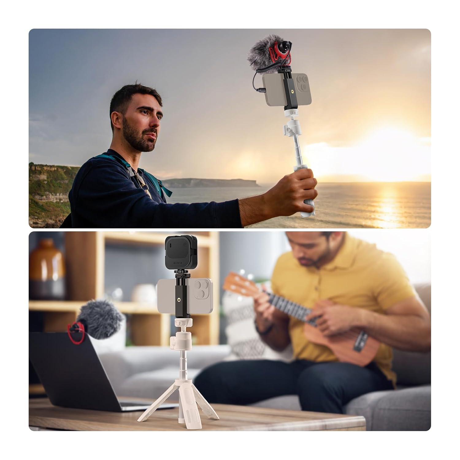 NEEWER Basics Mini Desk Selfie Stick Tripod Compatible with iPhone GoPro Insta360 DJI, Portable Small Camera Webcam Android Cell Phone Holder Ball Head Elevated Axis Video Recording Stand, TP43 White