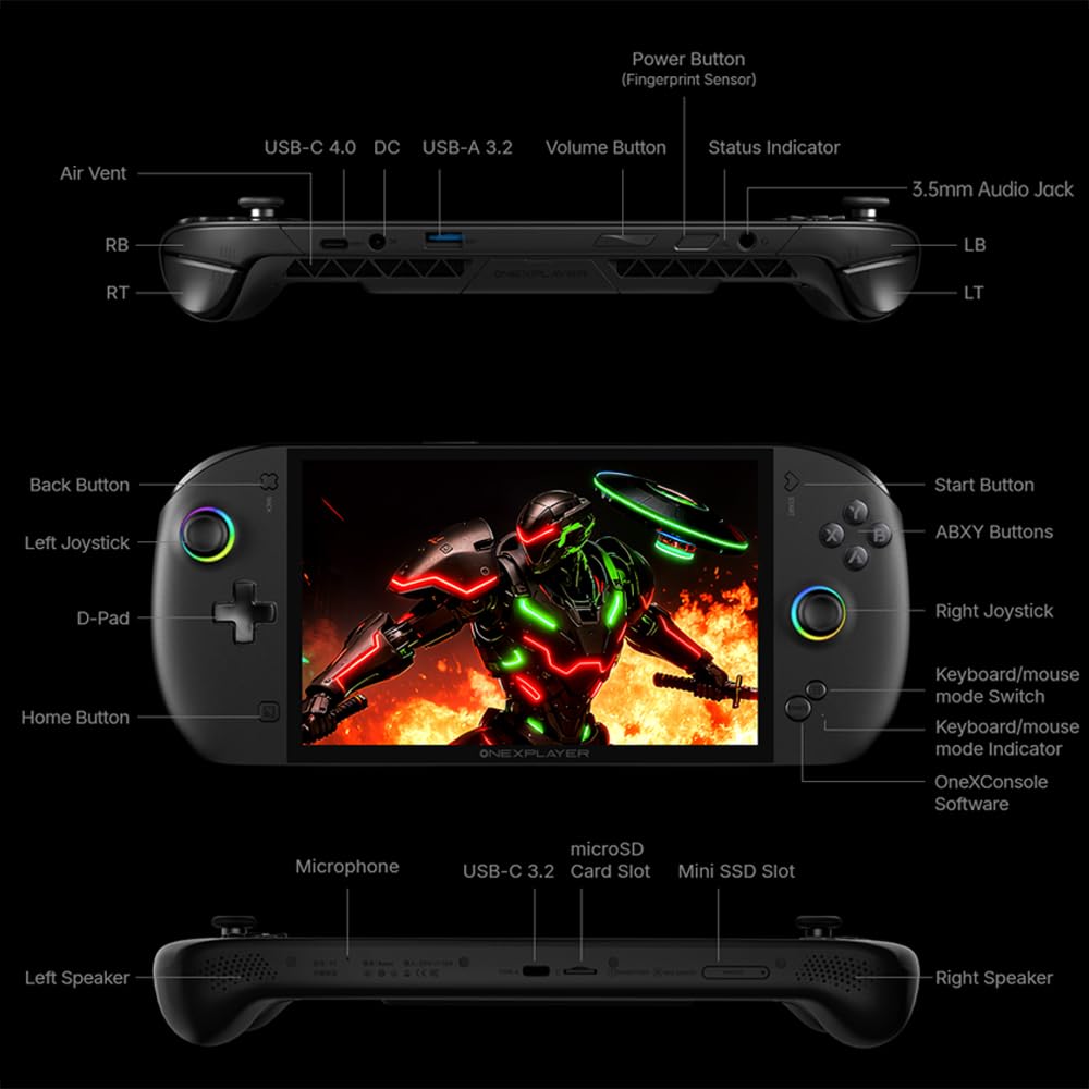 OneXFly Apex - PC portátil de mano para juegos con CPU AMD Ryzen AI Max+395, GPU Radeon 8060S, pantalla de 8 pulgadas y 120 Hz, refrigeración líquida para juegos de PC AAA, Windows 11 (48G + 1 TB)