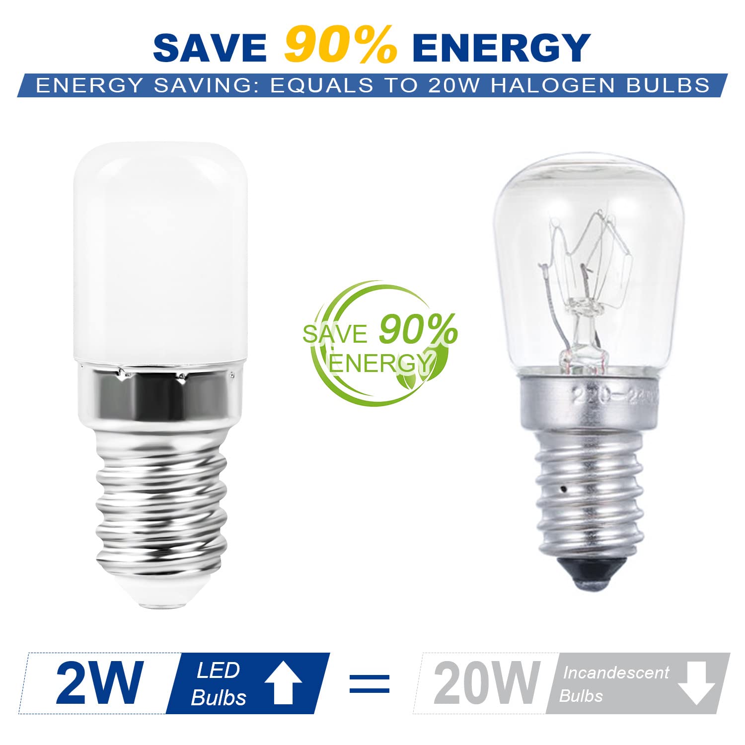 OLEVOLT E14 Lampadina Frigorifero LED 2W Sostituzione a 20W, E14 Lampadina LED 6000K Bianco Fredda per Lampada di Sale Frigoriferi Non Dimmerabile AC220V-240V 2 Pezzi