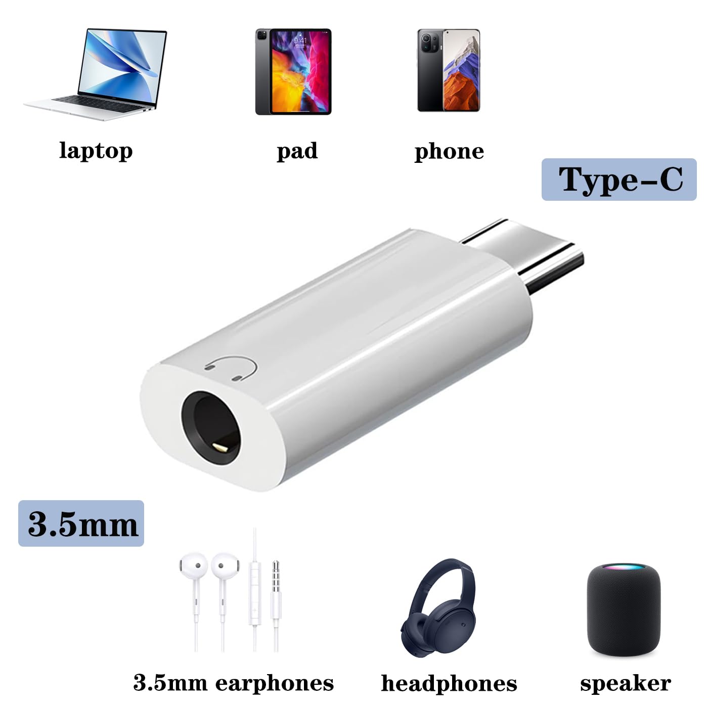 Adapter gniazda słuchawkowego USB C na 3,5 mm, adapter 3,5 mm na USB C, kompatybilny z telefonem 16 Pro Max 15 Pro Max, Galaxy S24, S23, S22, Pixel, Pad Pro, MacBook (zestaw 4-częściowy)