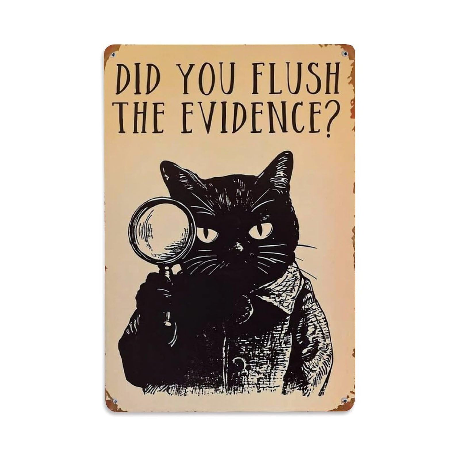 Nestemfo Vintage Detective Cat Holding Magnifying Glass Tin Sign Metal Sign, Living Room,Bar, Home, Bedroom Wall Decor,Retro Metal Poster 8X12 Inches