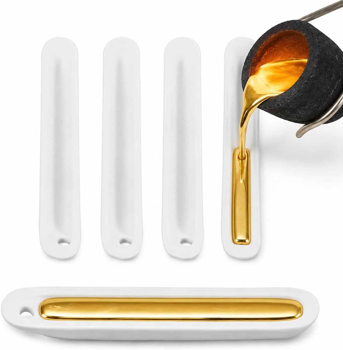 Joinpaya Quartz Melting Crucible Boat, 5Pcs High Temperature Gold Smelting Dish Container, Refractory Silica Trough for Torching Silver Copper Scrap, Jewelry Making Casting Tools Set