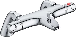Thermostatic Bath Shower Mixer,Thermostatic Bath Taps,Bath Mixer Taps with 38°C Anti-Scald Valve and Safety Button,Deck Mounted,Chrome