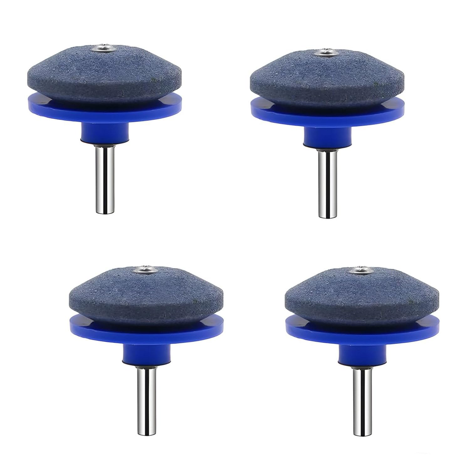 Voarge 4 Pack Lawn Mower Blade Sharpener, Durable Rotary Sharpening Stone for Fast & Easy Blade Grinding, Blue Garden Tool for Power Drill Hand Drill Spade Hoes Lawn Edger