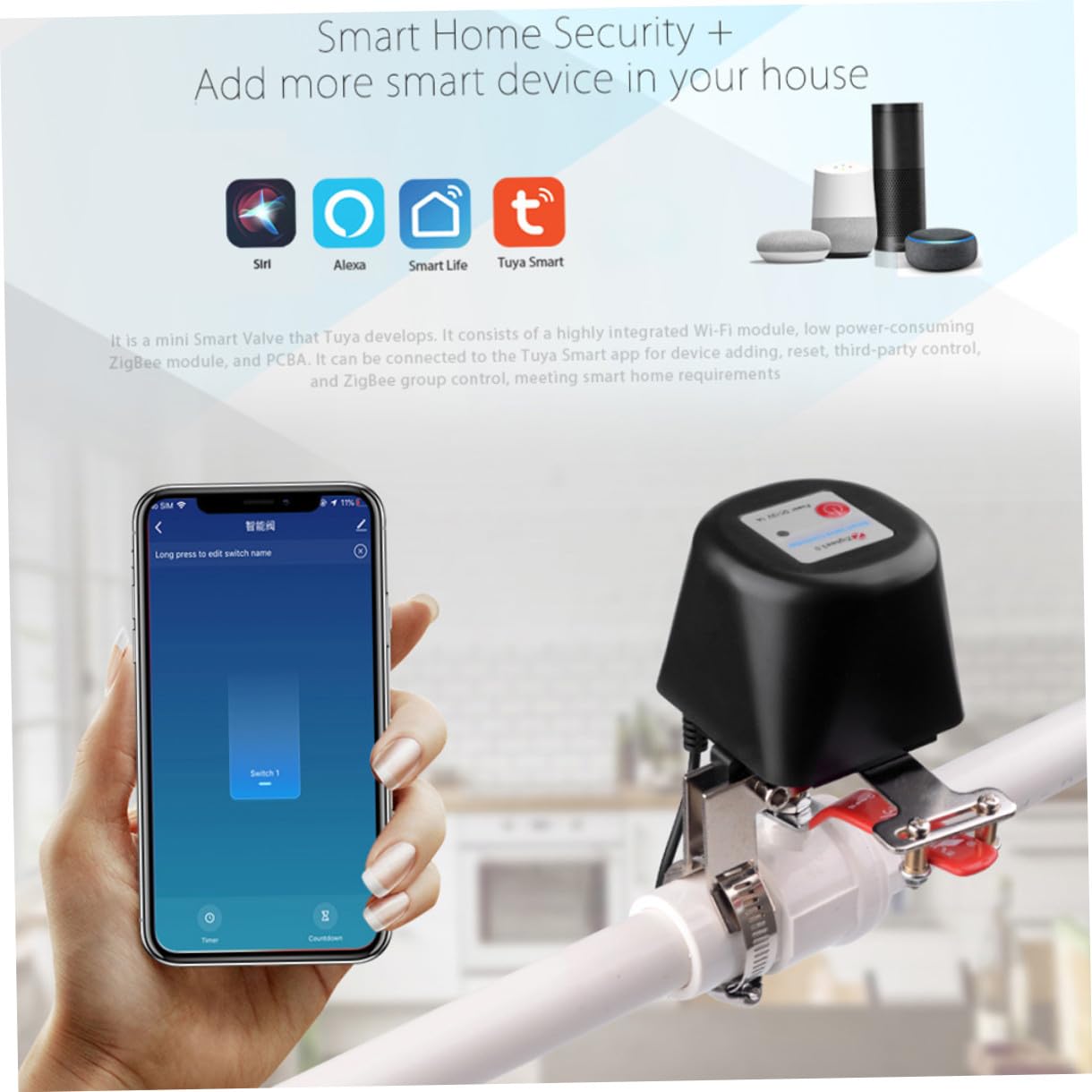 SUPVOX Valvola Sfera Intelligente a Controllo Vocale per Irrigazione Compatibile con Alexa