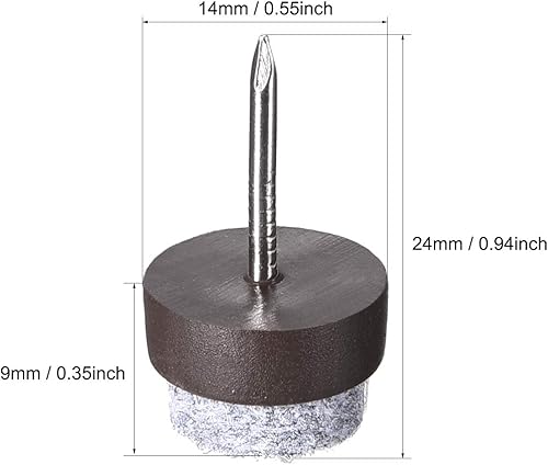 Miniatura 3 de uxcell Almohadillas de fieltro para clavos en muebles, protector para patas de mesa, 0.551 in de diámetro, color marrón, 60 unidades