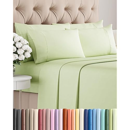 Queen 6 Piece Sheet Set - Comfy Breathable & Cooling - Hotel Luxury Bedding for Women, Men, Kids, Teens & Children - 1 Flat & 1 Fitted Sheet & 4 Pillowcases w/ Deep Pockets - Wrinkle Free - Light Sage