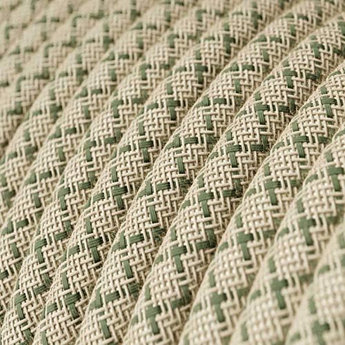CA Creative Cables Natural & Thyme Green Linen Crisscross Covered Round Electric Cable - RD62-150ft, 3 x 18 AWG