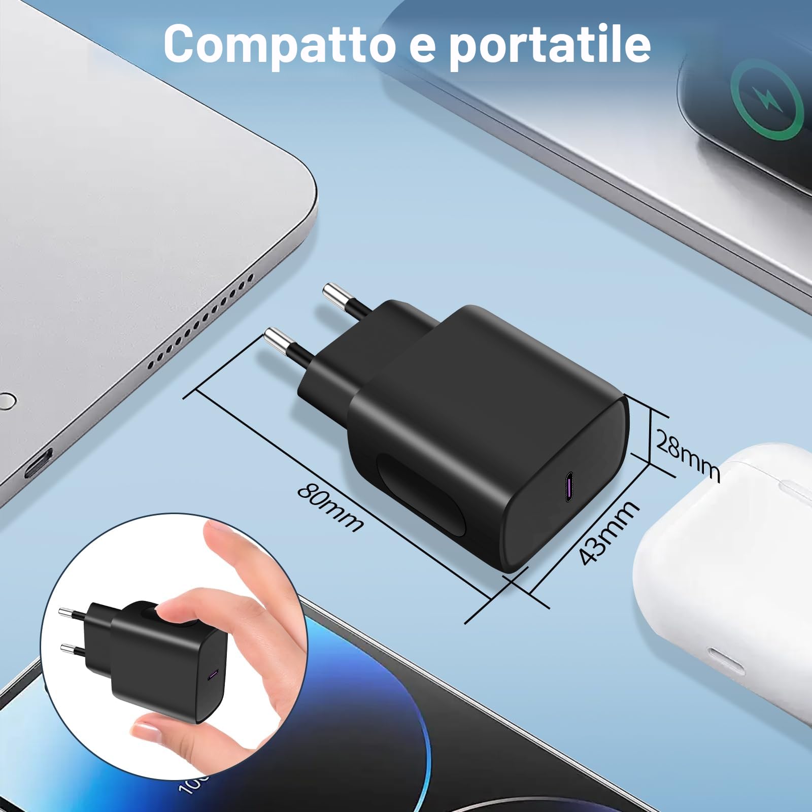 2 x 25W Caricatore USB C Rapido per Caricabatterie Samsung, Alimentatore USB C con 2X2M Cavo USB Tipo C per Samsung S25/S24/S23/S22/S21/S21 Ultra,S20 FE, A16/A15/A14/A56/A55/A34 per iPhone,Huawei