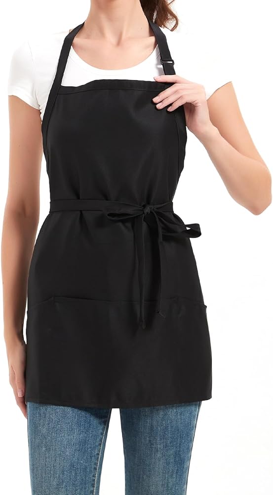 Delantales, Delantal Negro Con 2 Bolsillos, Impermeable, Ajustable, Para Hombre Y Mujer, Delantal De Cocina Profesional, Juego De 4 | Leroy Merlin